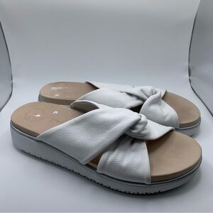 Paul Green Women Tiki Slide Sandal white leather platform size UK 7.5 US 10 1299